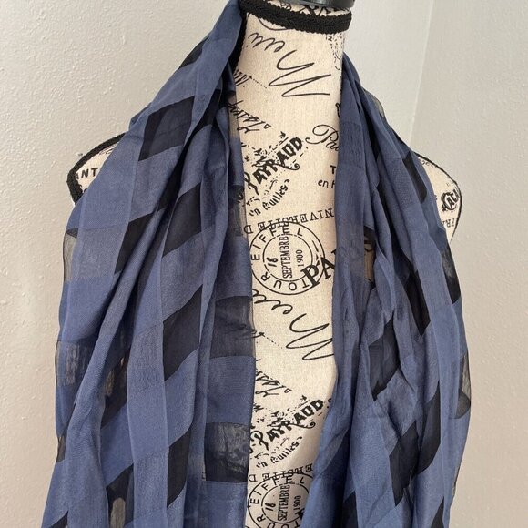 70" Sara Jane Silk Blend Sheer Plaid Blue Womens Rectangular Scarf (U5) - Picture 3 of 6